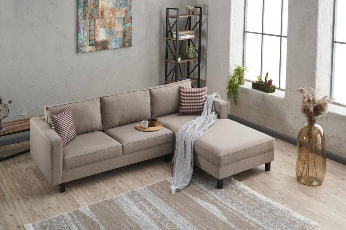ECKSOFA mit elegantem Leinen-Bezug - Beige/Creme, Buchenholz/Textil (187/258cm) - myHomelando