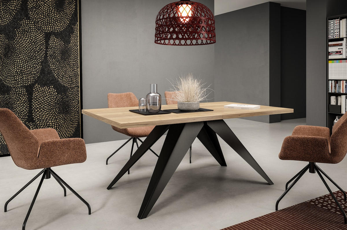 ESSTISCH Vento Halifax Eiche Natur / Schwarz 160/260 / 90 / 76cm - Alteiche/Schwarz, Holz/Holzwerkstoff (160/90/76cm) - Feldmann-Wohnen