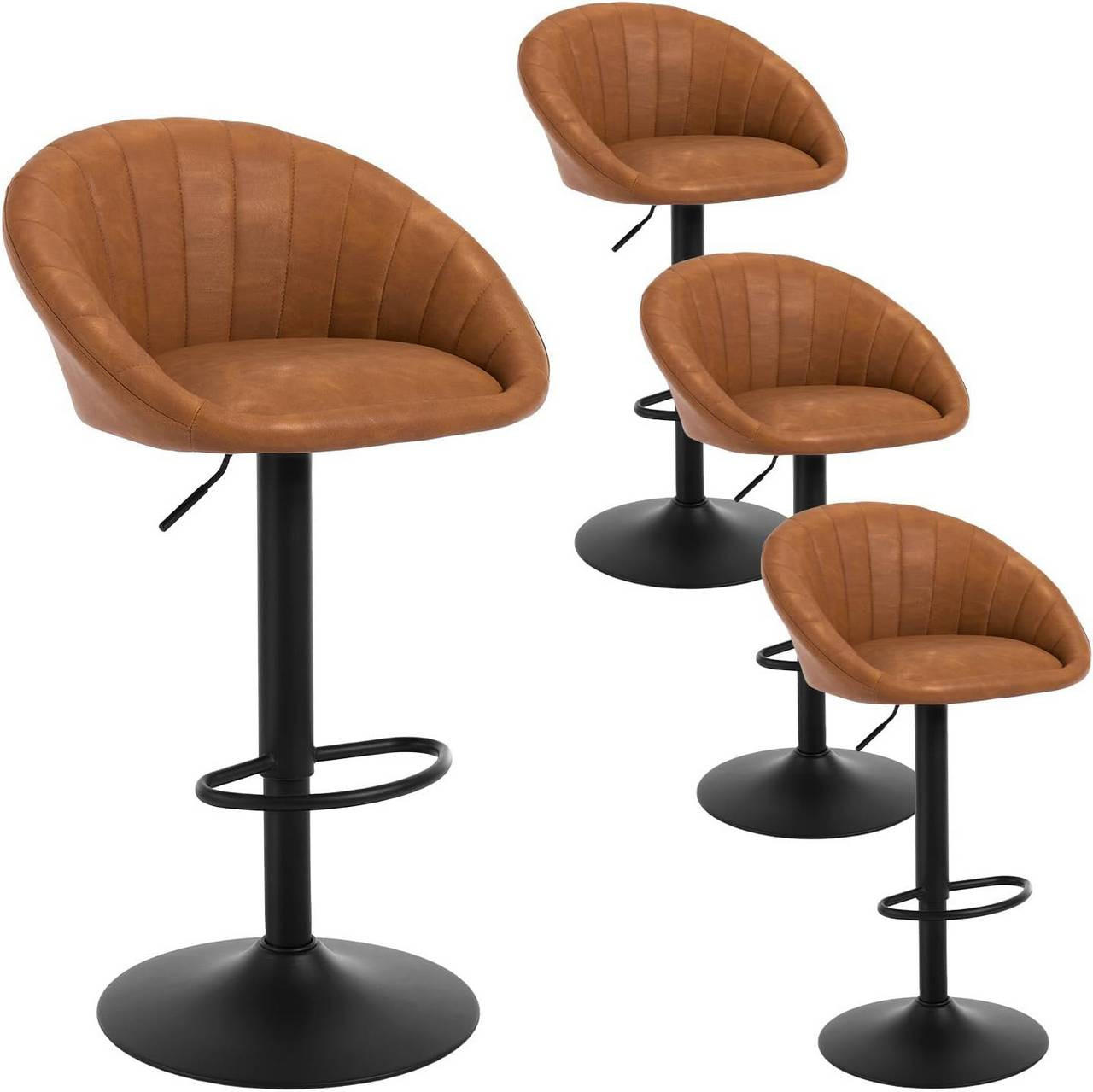 BARHOCKER 4er Set Kunstleder, Metall, Braun - Schwarz/Braun, Kunststoff/Metall (53/83/45cm) - Woltu