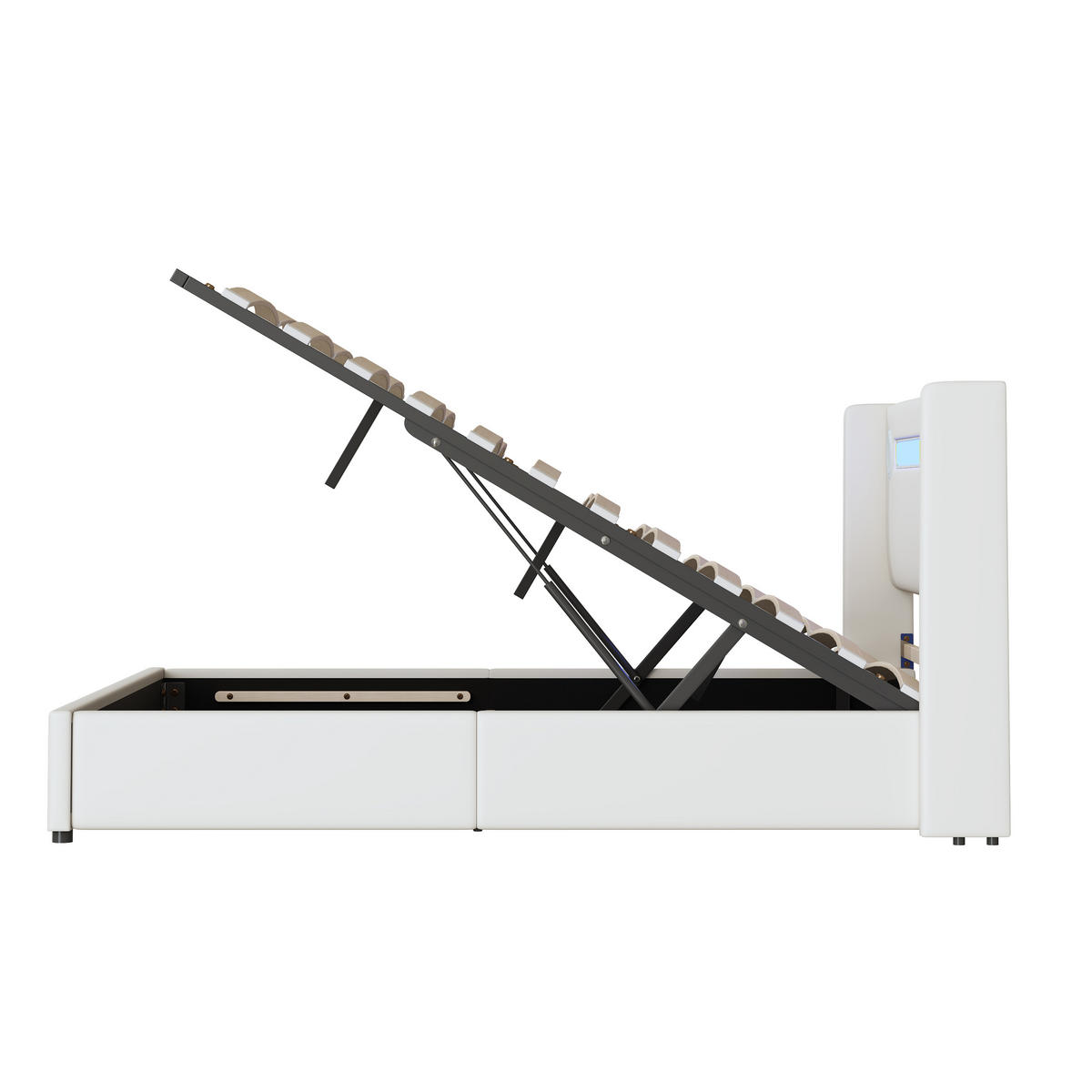 POLSTERBETT 160/200 cm Weiß mit LED-Beleuchtung, Bluetooth-Player und Stauraum - Weiß, Kunststoff (160/200cm) - OKWISH