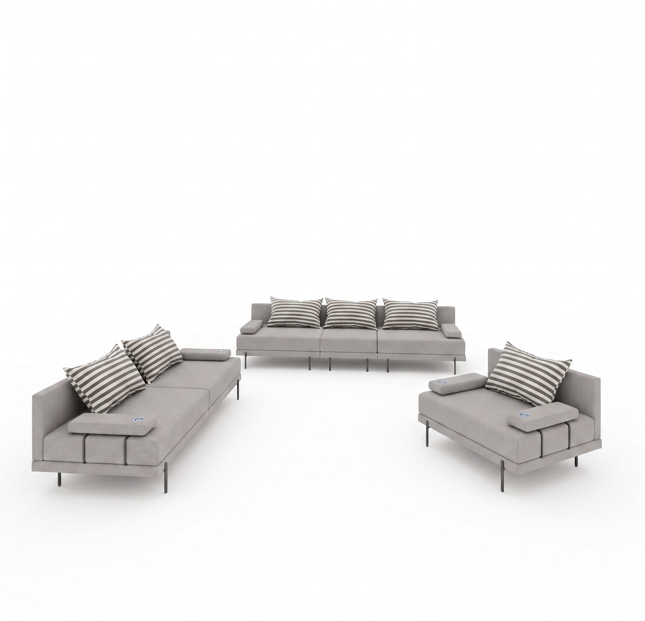 GARTENMÖBEL Set BAHAMA - 6 Personen - Wetterfeste Balkonmöbel & Terrassenmöbel Außen - Moderne Lounge Möbel für Garten - Terrasse - Grau gestreift - Grau, Kunststoff - Trada