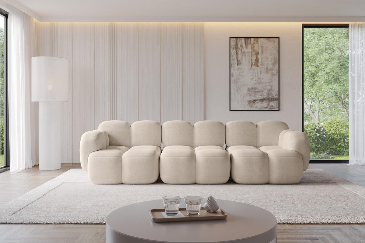 3-SITZER modulares Sofa Miko-S2 300x118x75 cm Beige Velours - Ecru/Schwarz, Holzwerkstoff/Kunststoff (300/75/118cm) - ALTDECOR