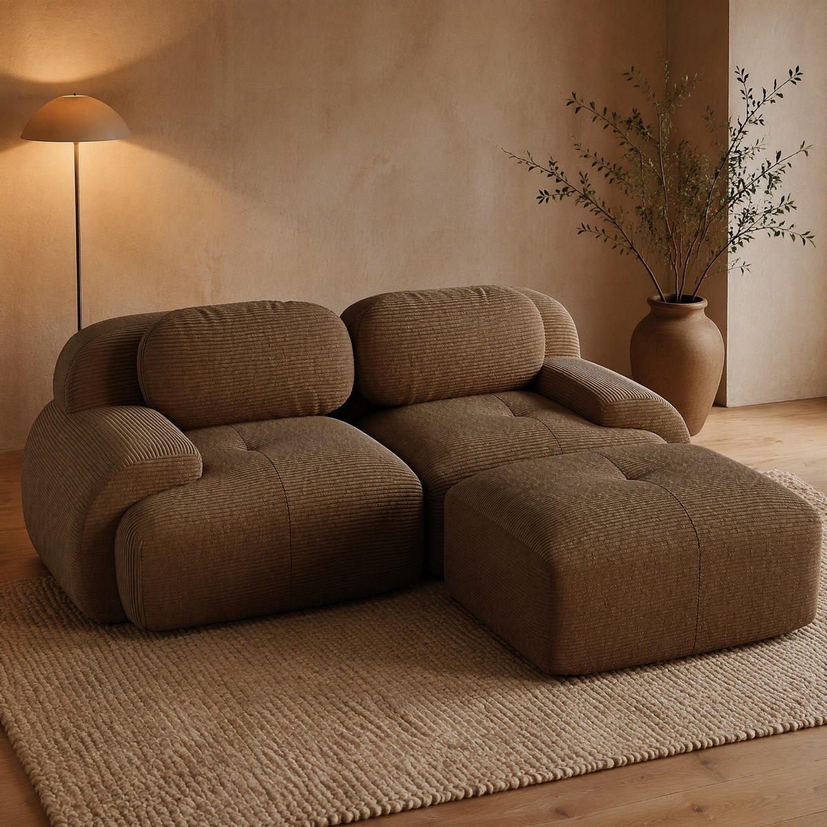 ECKSOFA 208/178/70 cm in Braun aus Cord mit modularer Form und geschwungenen Armlehnen - Braun, Textil (178/208cm) - Flora Grace