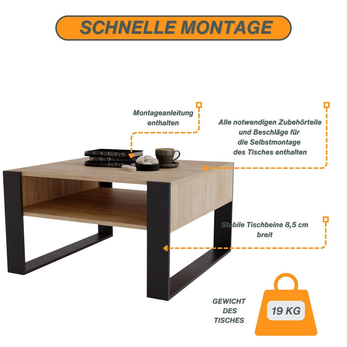 COUCHTISCH Holzwerkstoff rechteckig stabil Sonoma Eiche 45/71.5/68cm - Schwarz/Sonoma Eiche, Holzwerkstoff (71.5/68/45cm) - CraftPAK