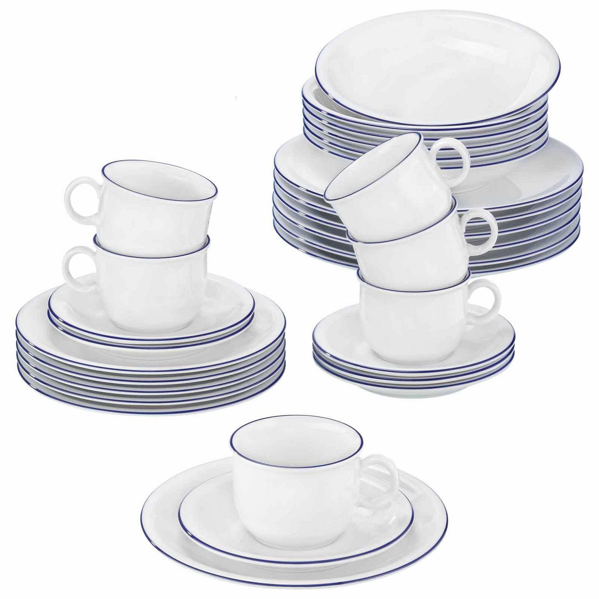 KOMBISERVICE Compact Blaurand weiß-blau 30er Set - Blau/Weiß, Keramik (1/1/1cm) - Seltmann Weiden
