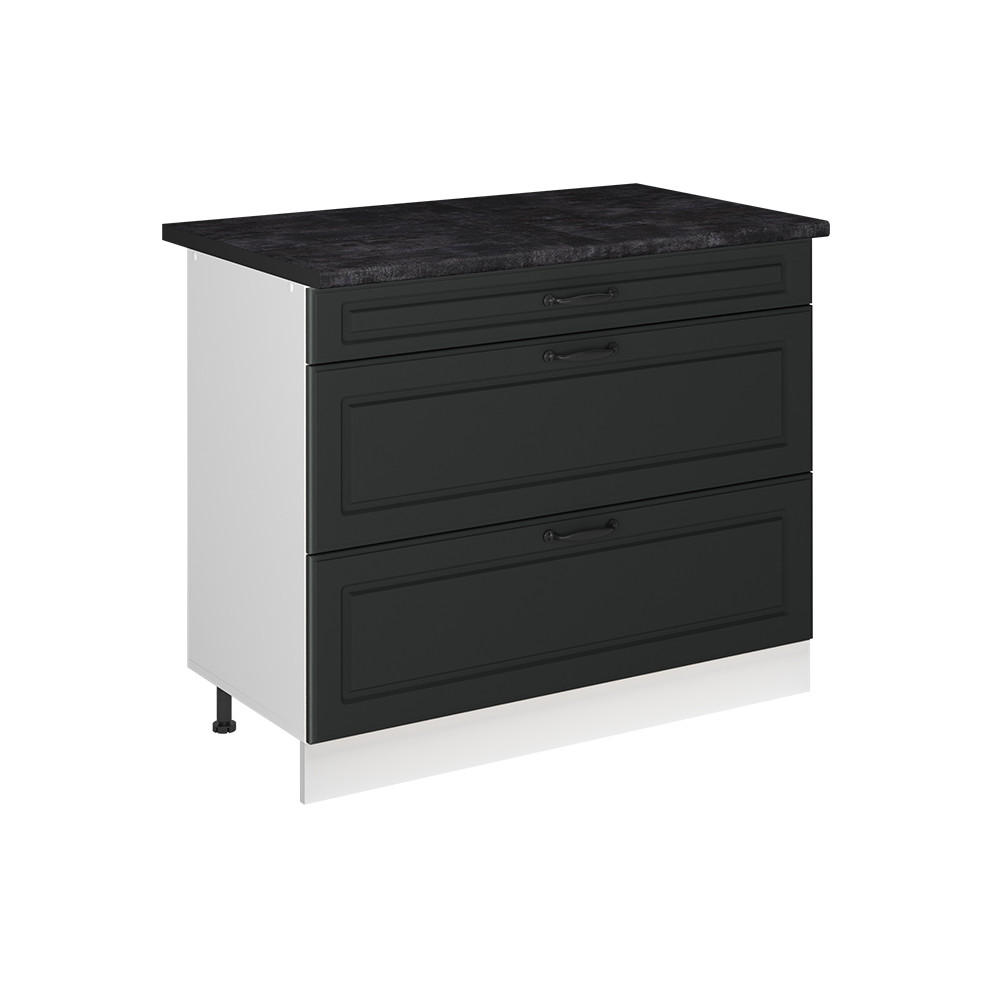 KÜCHENUNTERSCHRANK R-Line, Anthrazit Landhaus/Weiß, 100 cm Arbeitsplatte Anthrazit - Anthrazit/Weiß, Holzwerkstoff (100/81.6/60cm) - Vicco