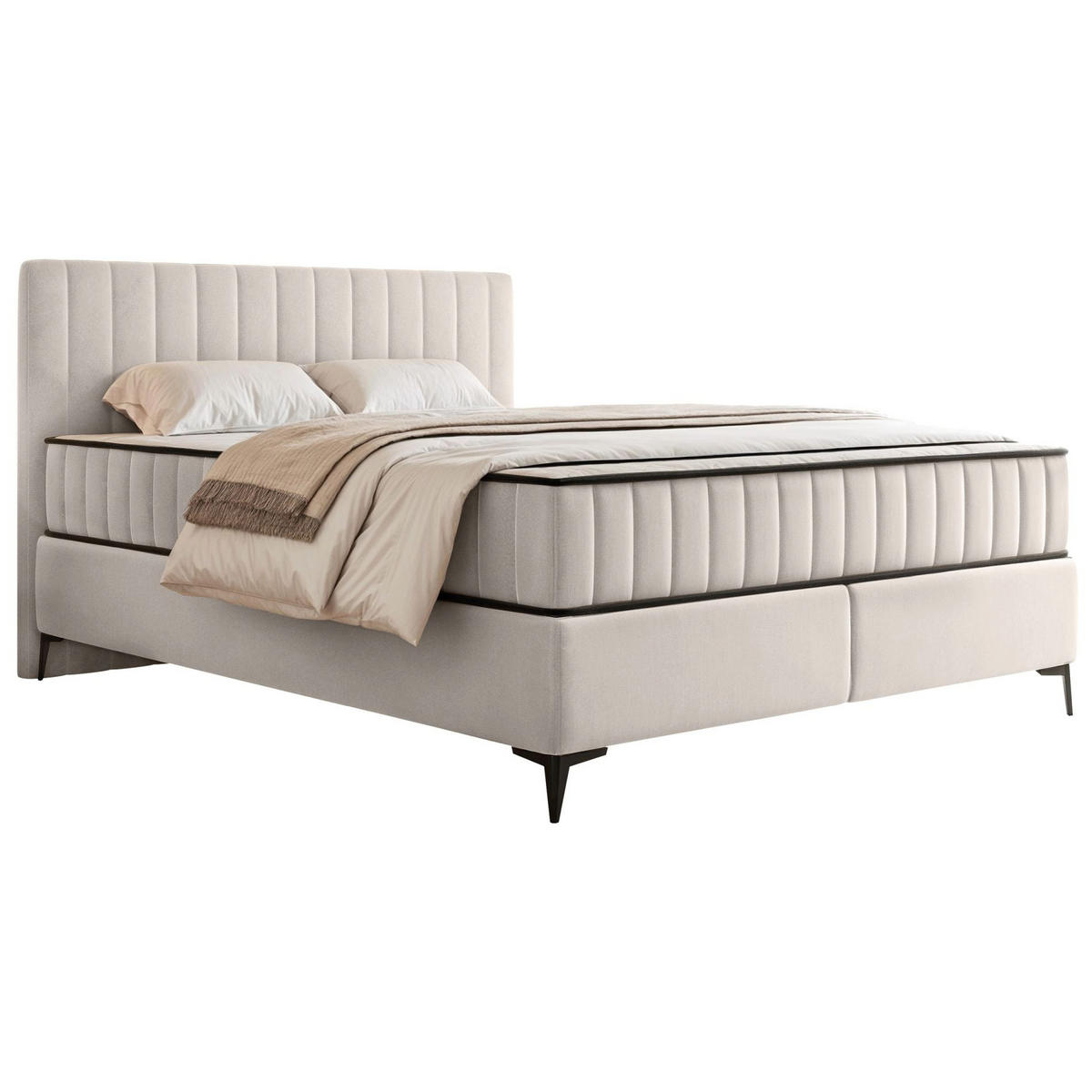 BOXBETT Mufasso Hellbeige Samtbezug 180x200 cm - Ecru/Schwarz, Textil/Metall (180/200cm) - Selsey