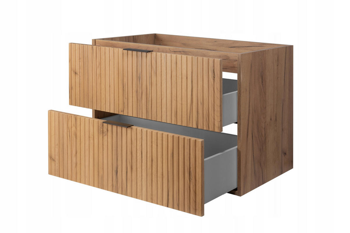 WASCHBECKUNTERSCHRANK FLOW mit Regal + Platte Schwarz matt 160/57/46 cm - Schwarz, Holzwerkstoff (160/57/46cm) - Rodan