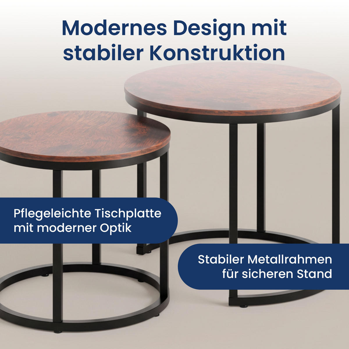 KONFERENČNÝ STOLÍK 2 konferenčných stolíkov, okrúhly, tmavý dub - hnedá, kompozitné drevo (50/50/42.5cm) - Home Collective