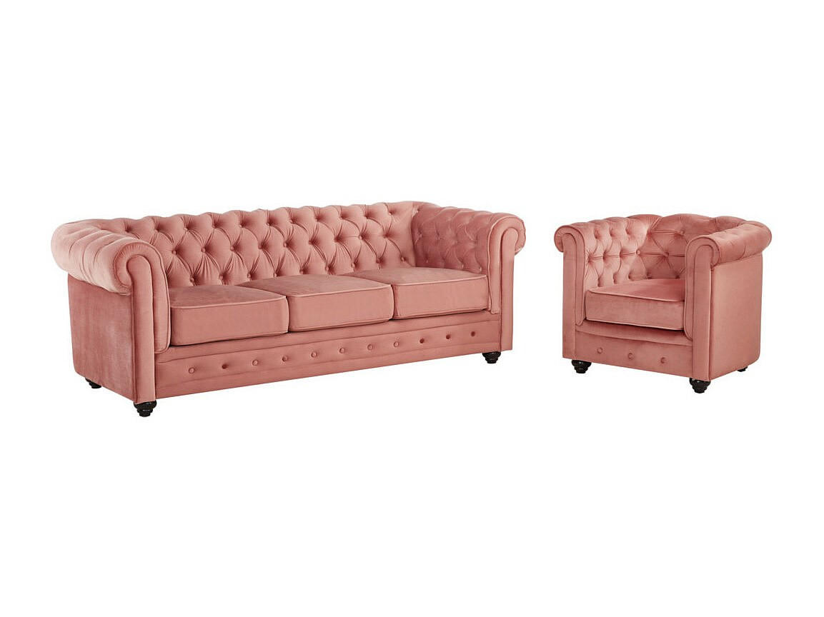 COUCHGARNITUR 3+1 - Samt - Rosa - CHESTERFIELD - Pink, Textil (88/72/205cm) - Vente-Unique