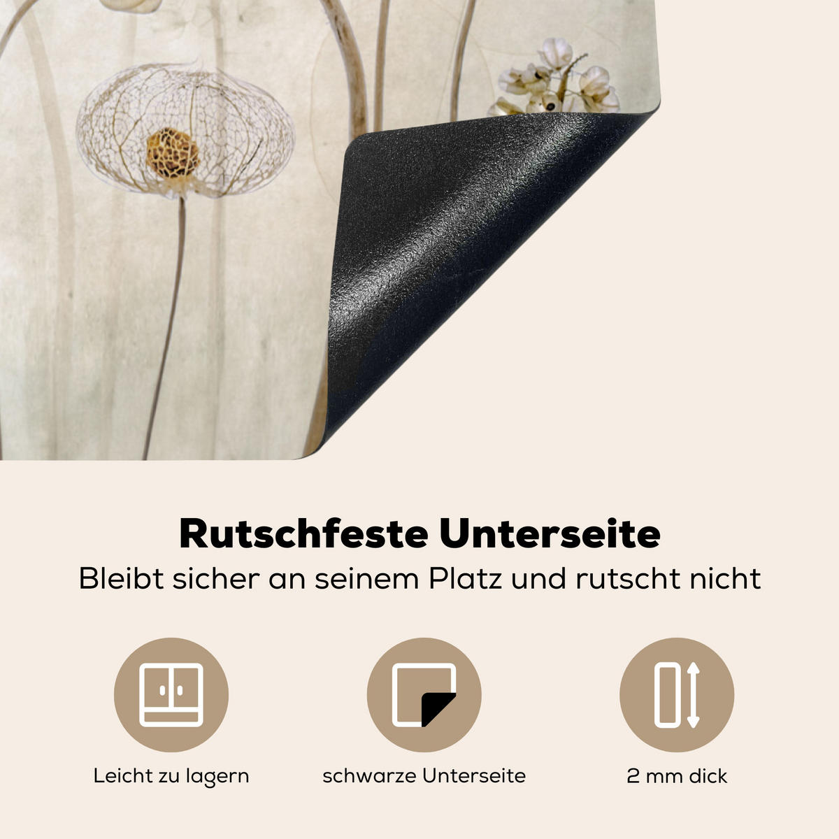 HERDABDECKPLATTE Blumen - Aquarell - Stilleben - Braun - Vintage 77x59 cm - Sandfarben, Kunststoff (77/59/0.2cm) - MuchoWow