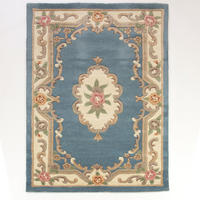 WOLLTEPPICH Aubusson-Muster handgeknüpft BEAULY, Blau-Beige 120x180 cm - Blau, Textil (120/180cm) - KADIMA DESIGN
