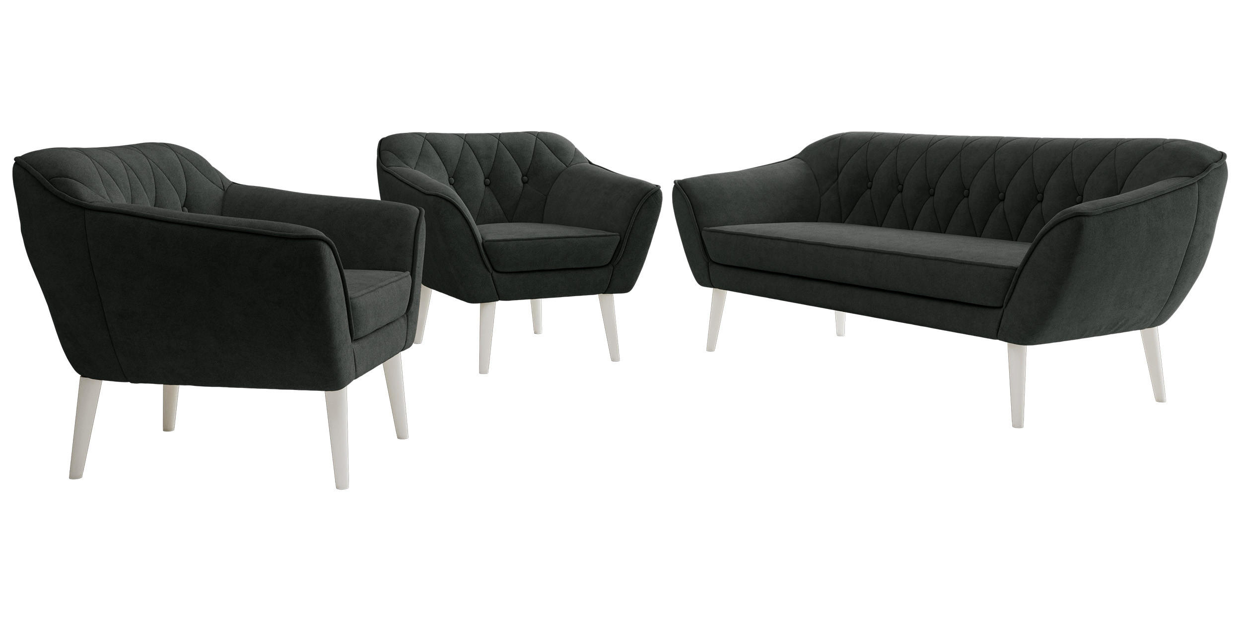 SITZGARNITUR PIRS 3+1+1 - Dunkelgrau Strukture - Weiße Beine - Dunkelgrau/Graphitfarben, Holzwerkstoff/Textil (180/75/74cm) - MKS