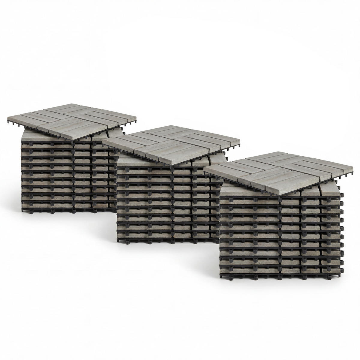 TERRASSENFLIESE - 33er-Set - 30x30 cm - Akazie massiv / Polypropylene - Hellgrau, Holz/Kunststoff (30/30/2.4cm) - home24