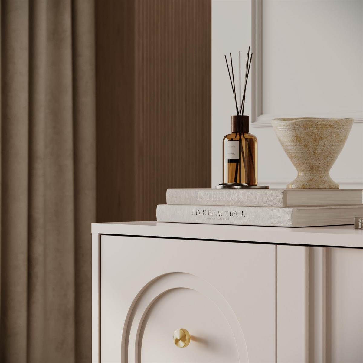 Kommode LIBERTY 4D auf Holzbeinen kaschmirfarben - Kaschmir, Holzwerkstoff (154/82/39cm) - Lookway