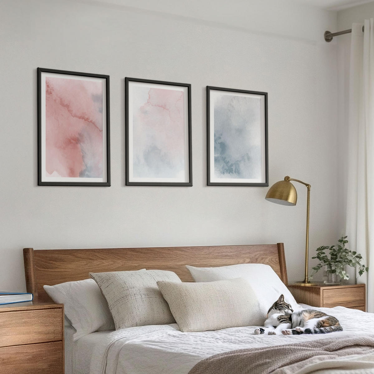 WANDBILDER 3er-Set - 40x60 cm Schwarzer Rahmen - Pastellfarben auf Leinwand - Schwarz, Kunststoff (40/60cm) - ArtPrintCave