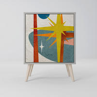 SIDEBOARD INTERSTELLAR VIBES, Grau, 57,5x42x77,5 cm, Schräge Buchenholzfüße - Buchefarben/Multicolor, Holzwerkstoff/Buchenholz (57.5/77.5/42cm) - SpaceRebels