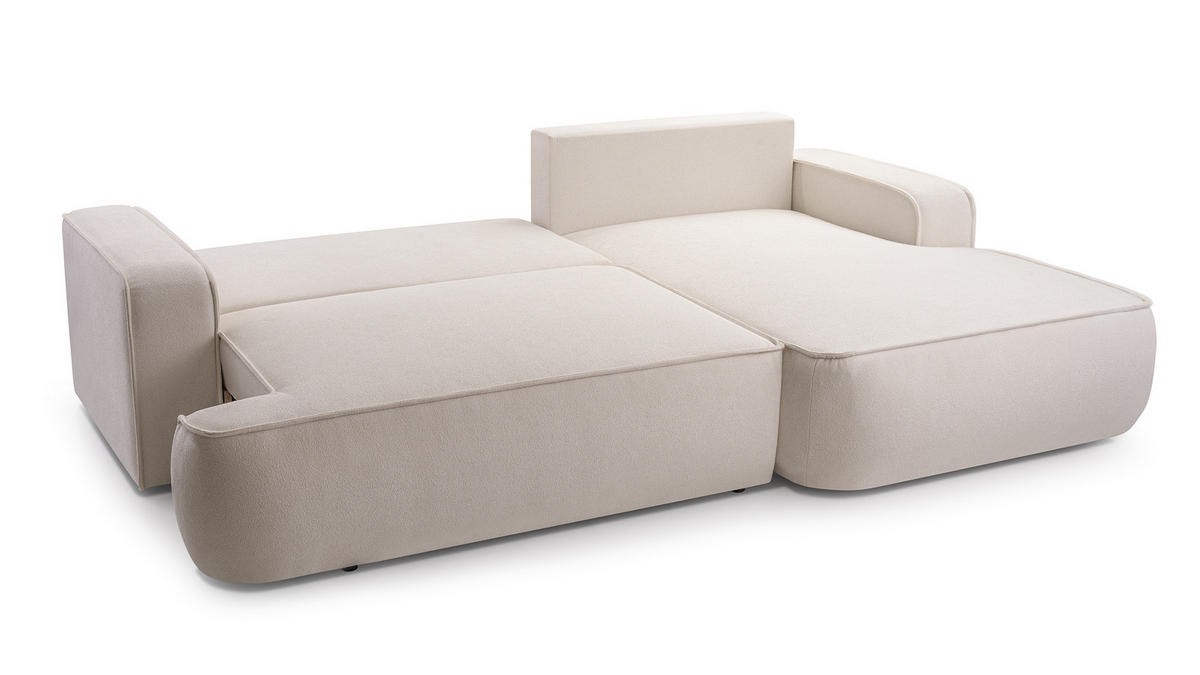 ECKSOFA SOLO Beige Boucle-Stoff mit Schlaffunktion - Beige, Holz (260/168cm) - MASSENO