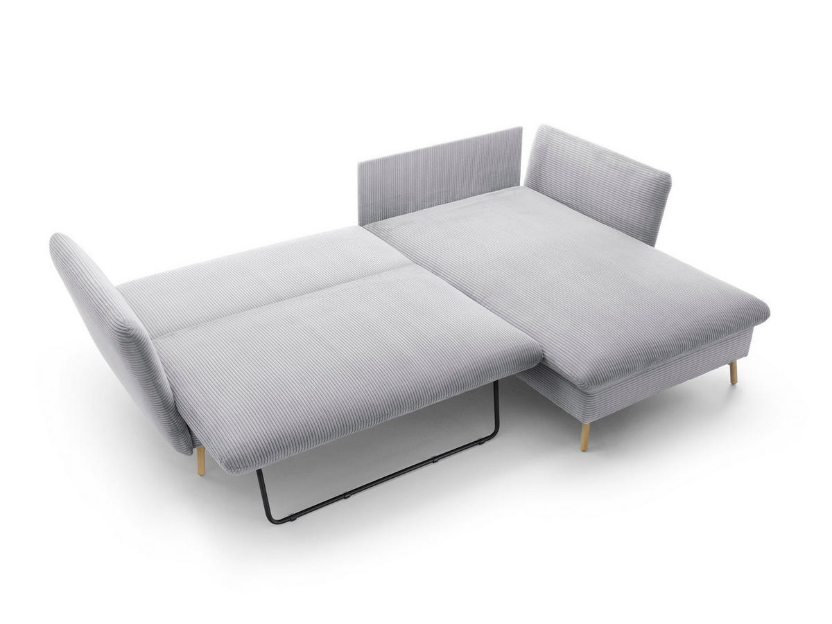 ECKSOFA NERA Grau Kordstoff mit Schlaffunktion - Grau, Holz (258/167cm) - MASSENO