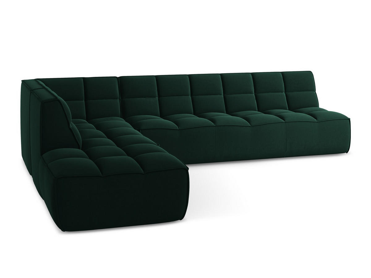 ECKSOFA Beidseitig Samt Stoff Grün - Dunkelgrün/Schwarz, Kunststoff/Textil (308/258cm) - Makamii