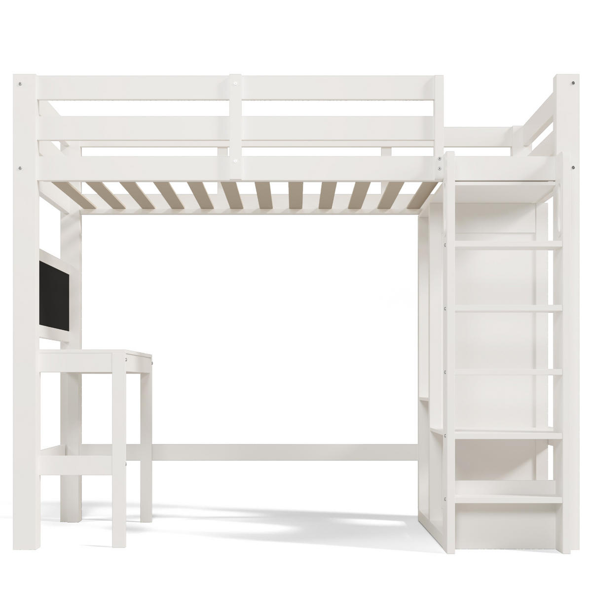 HOCHBETT aus Holz 90x200 cm in Weiß mit Schreibtisch & Kleiderschrank - Weiß, Holz (90/200cm) - Modfu