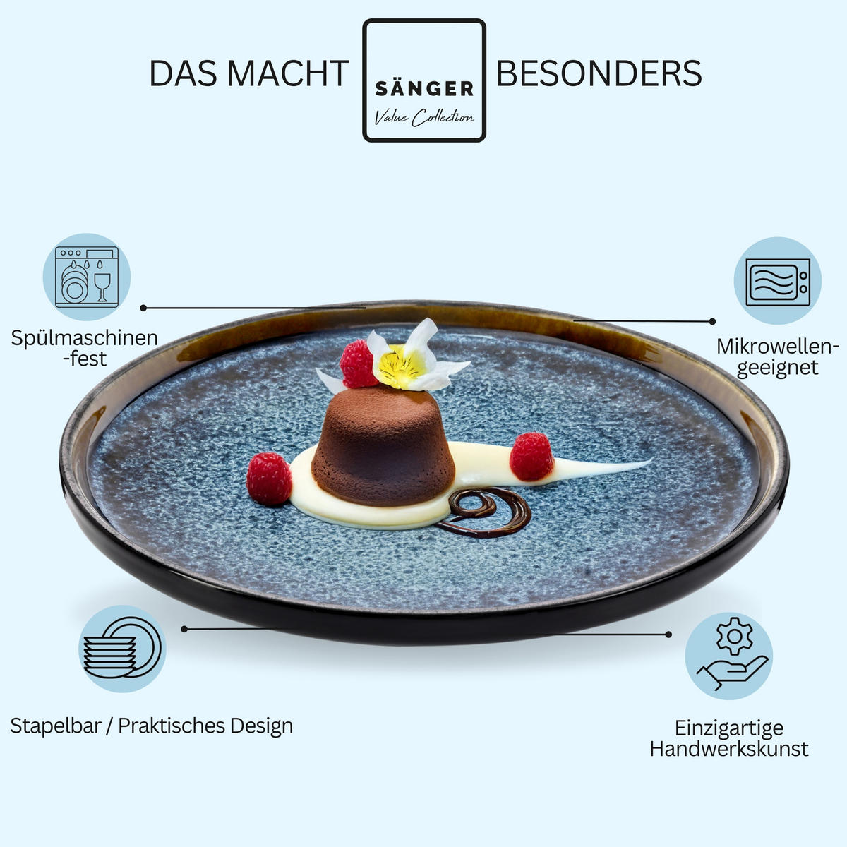 DESSERTTELLER SET OSAKA - 6 teilig aus Steingut - Blau, Stein (20.3cm) - Sänger