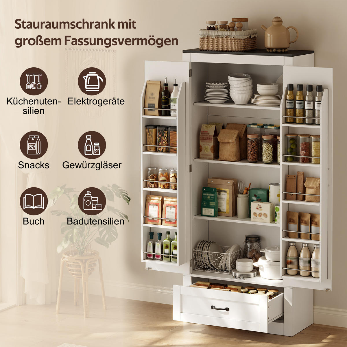 HIGHBOARD DE-38755 80/35/183 cm 2 Türen und 1 Schublade Weiß - Weiß, Holzwerkstoff (80/183/35cm) - ComfortXL