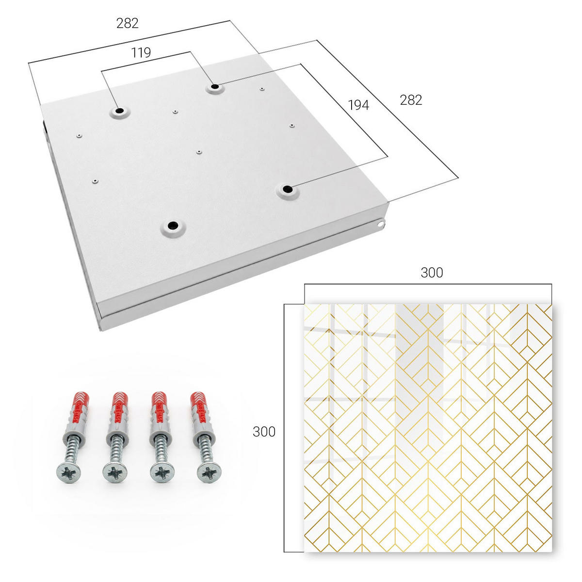 SCHLÜSSELBOX Weiß 30x30 cm – Türöffnung nach rechts - Stilvolle Geometrie - Weiß, Metall (30/30/5cm) - TULUP