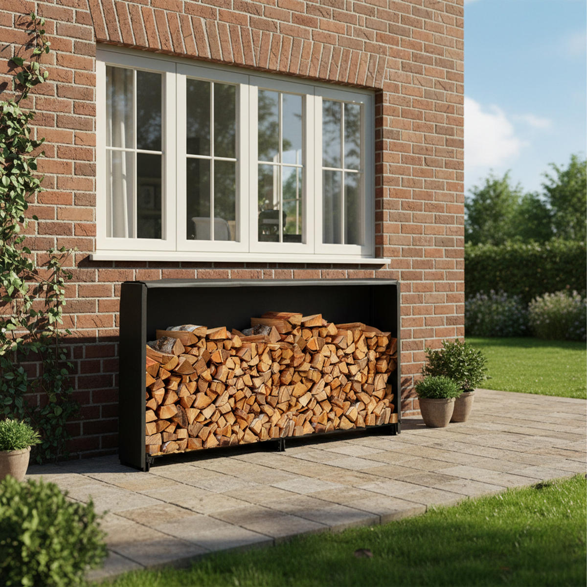 KAMINHOLZREGAL - Schwarz, Textil/Metall (200/110/29cm) - Relaxdays