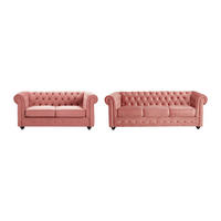 SOFA 3-Sitzer & 2-Sitzer - Samt - Pastellrosa - CHESTERFIELD - Pink, Textil (205/72/88cm) - Vente-Unique
