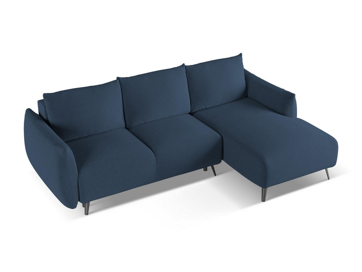 ECKSOFA mit Schlaffunktion Chenille Stoff Blau - Blau/Schwarz, Textil/Metall (242/162cm) - Makamii