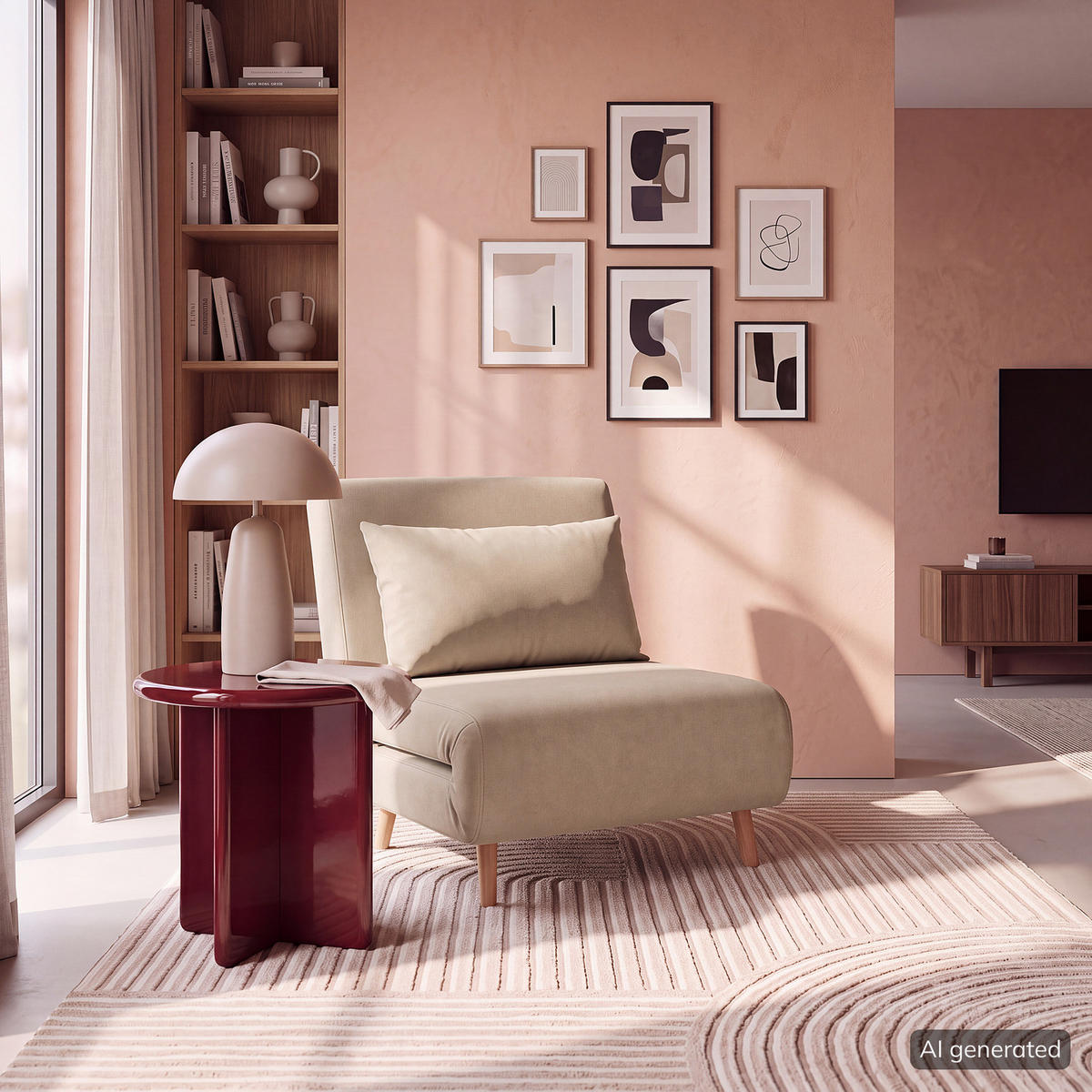 SCHLAFSESSEL - Textil / Teilmassivholz - Buchefarben/Creme, Holz/Buchenholz (77/81/90cm) - home24
