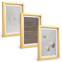 BILDER SET 3er Set - 20x30 cm Goldrahmen - Natürliche Texturen Holz Stein - Goldfarben, Kunststoff (20/30cm) - TULUP