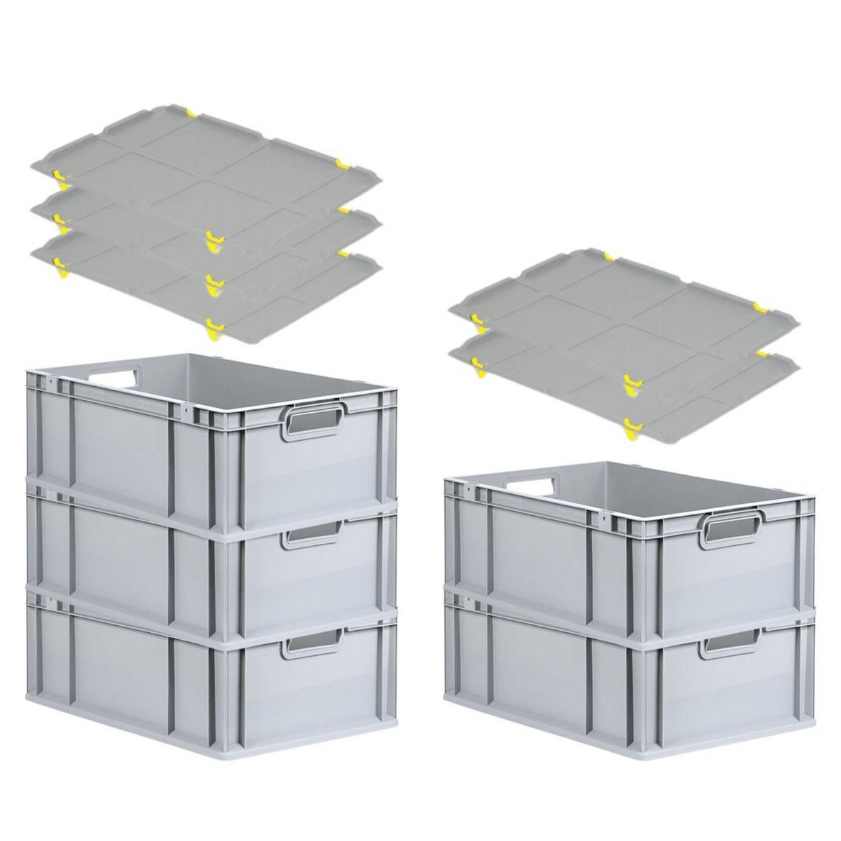 EUROBOX 5x Nextgen Economy Mit Auflagedeckel Grau/Gelb Griffe Offen 44 Liter - Gelb, Kunststoff (40/22/60cm) - PROREGAL