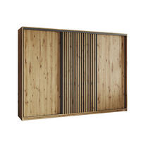 SCHWEBETÜRENSCHRANK VONTE 250/205/60 cm 3-türig mit Lamellen Eiche Artisan - Schwarz/Eiche Artisan, Holzwerkstoff (250/205/60cm) - MASSENO