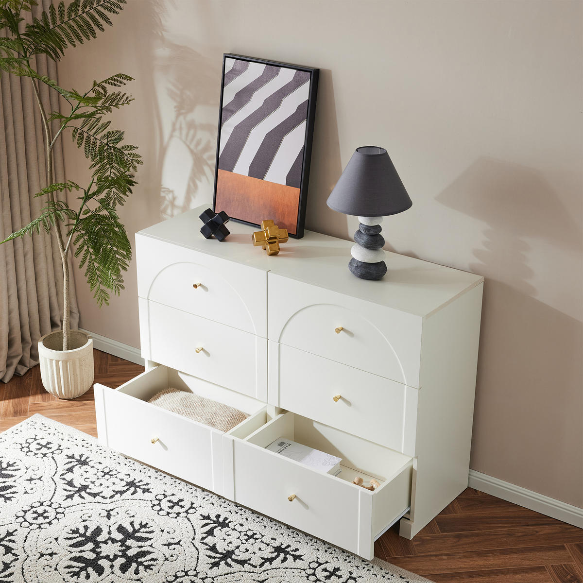 SIDEBOARD in Weiß Kommode mit 6 Schubladen Türkommode Stauraum für Wohnzimmer Schlafzimmer Flur ,B120/T40/H82cm - Weiß, Holzwerkstoff/Metall (120/82/40cm) - STILVORA