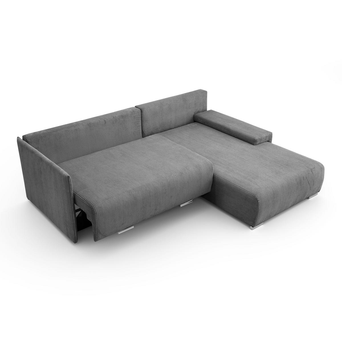 ECKSOFA L-Form Schlaffunktion Livorno Cord-Stoff Grau Rechts - Chromfarben/Schwarz, Holz/Kunststoff (246/188cm) - Kaiser Möbel