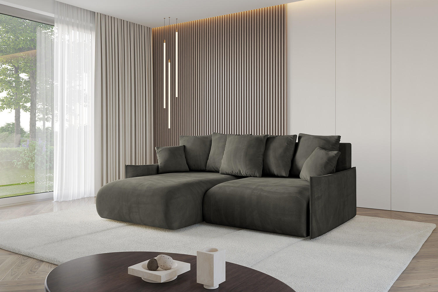 Thumbnail - Altdecor Ecksofa, Schwarz, Textil, 4-Sitzer, L-Form, 208x165 cm, Wohnzimmer, Sofas & Couches, Wohnlandschaften, Ecksofas