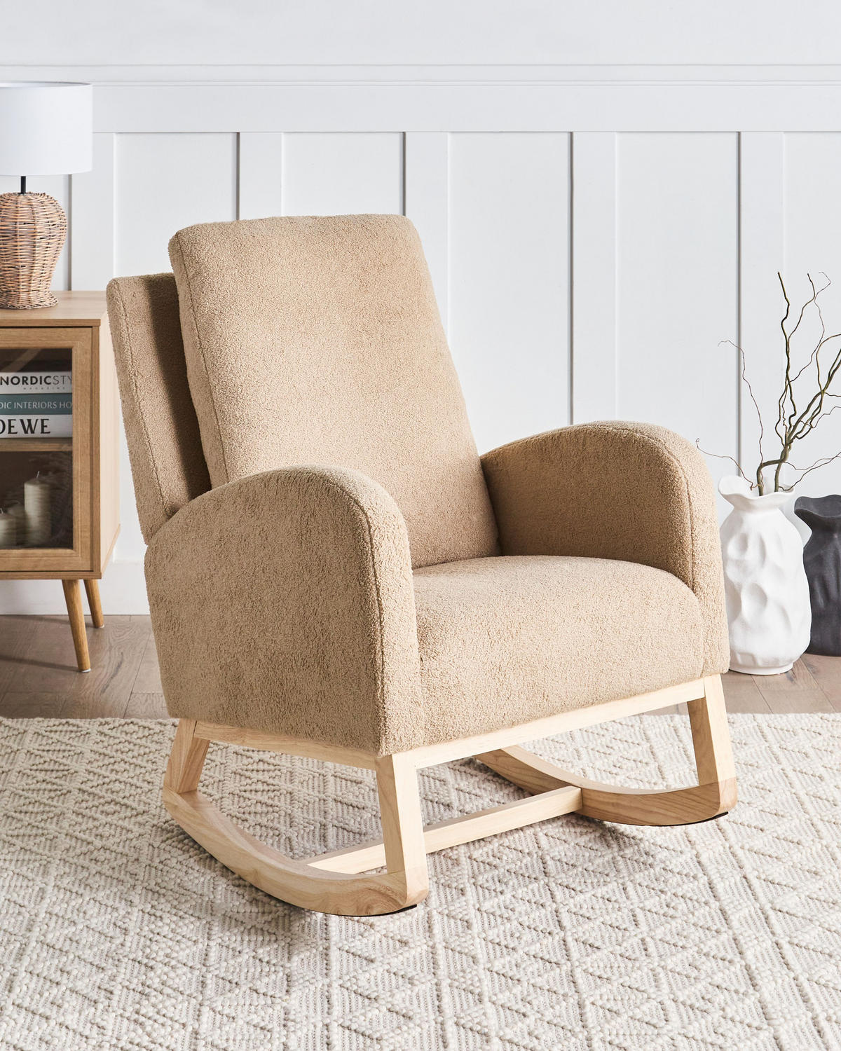 SCHAUKELSESSEL Hellbraun Alsta - Hellbraun/Beige, Textil (68/100/100cm) - Beliani