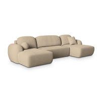 WOHNLANDSCHAFT SAVONA N Creme Boucle-Stoff mit Schlaffunktion - Creme, Holz (350/90/148cm) - MASSENO