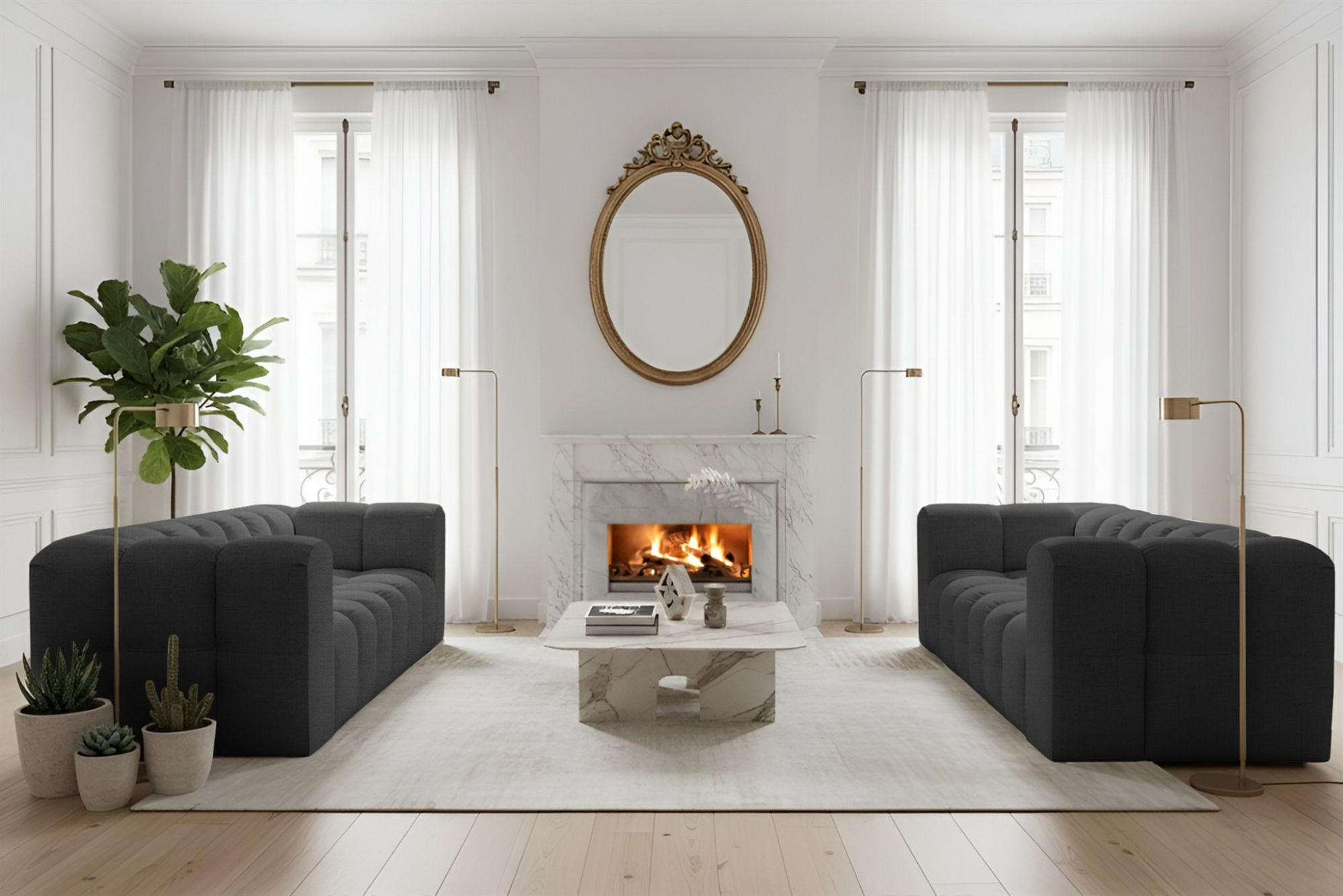 SOFASET Solvie 4-4 In Moly - Anthrazit, Holzwerkstoff/Textil (250/75/106cm) - Fun Möbel