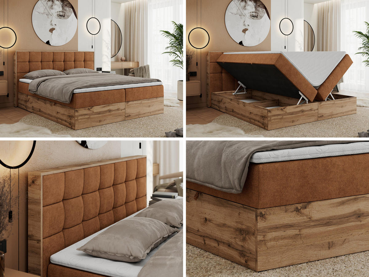 BOXBETT ALBERO 1 - 200/200 Orange Struktur - H3 - Orange, Holz/Textil (200/200cm) - MKS