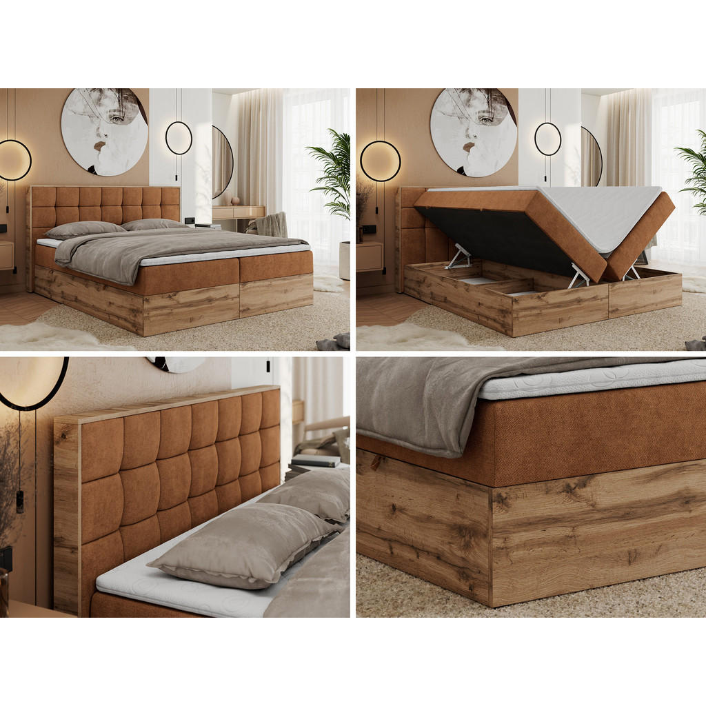 Thumbnail - MKS Boxbett, Orange, Textil, 2-Sitzer, H3, 7-Zonen, Rechteckig, 200x200 cm, Schlafzimmer, Betten, Boxspringbetten