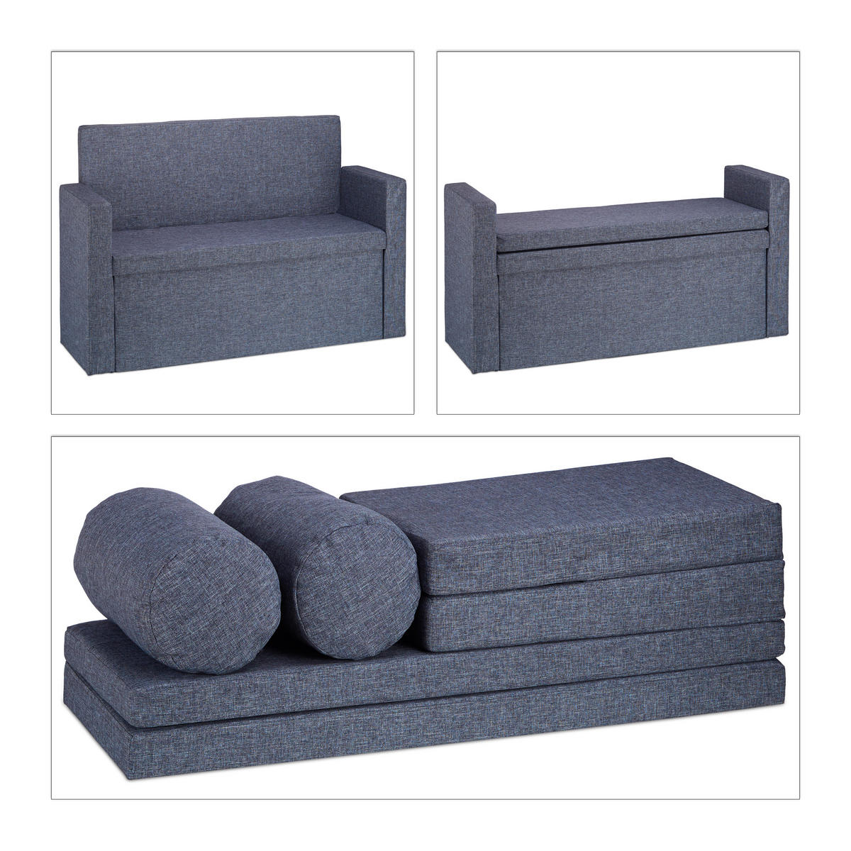 SITZBANK - Anthrazit, Holzwerkstoff/Textil (115/75/47cm) - Relaxdays