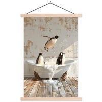 POSTER Vintage - Pinguin - Badewanne - Schaumstoff 40x60 cm - Schwarz, Textil (40/60/0.15cm) - MuchoWow