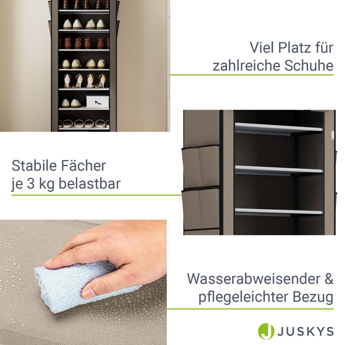 SCHUHREGAL mit Seitentaschen 160 x 58 cm hellbraun - Hellbraun, Textil (58/160/28cm) - Juskys
