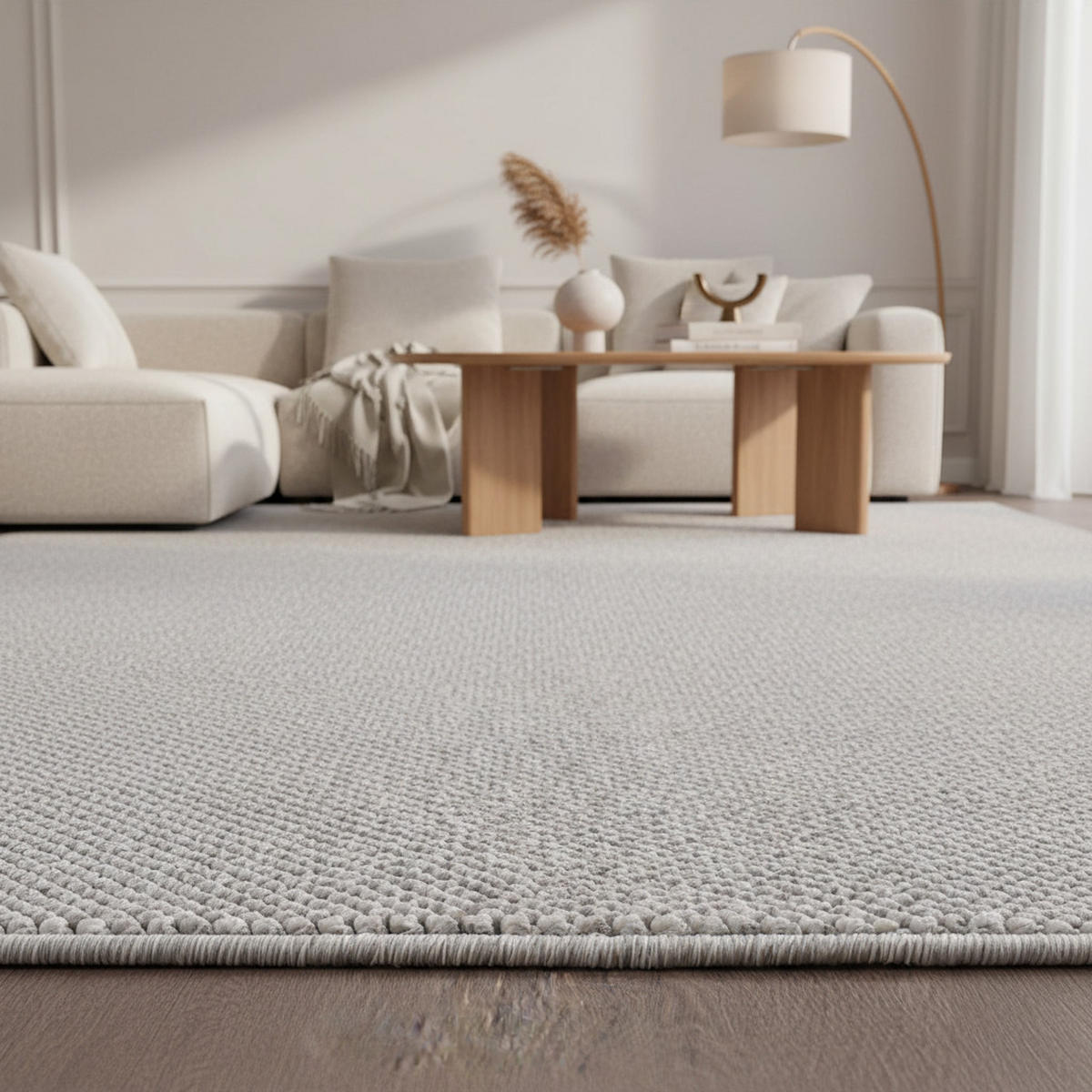 TEPPICH Kurzflor Flachgewebe Uni-Design Polypropylen Wohnzimmer Silber Rechteckig 280x370 - Silberfarben, Textil (280/370cm) - KADIMA DESIGN