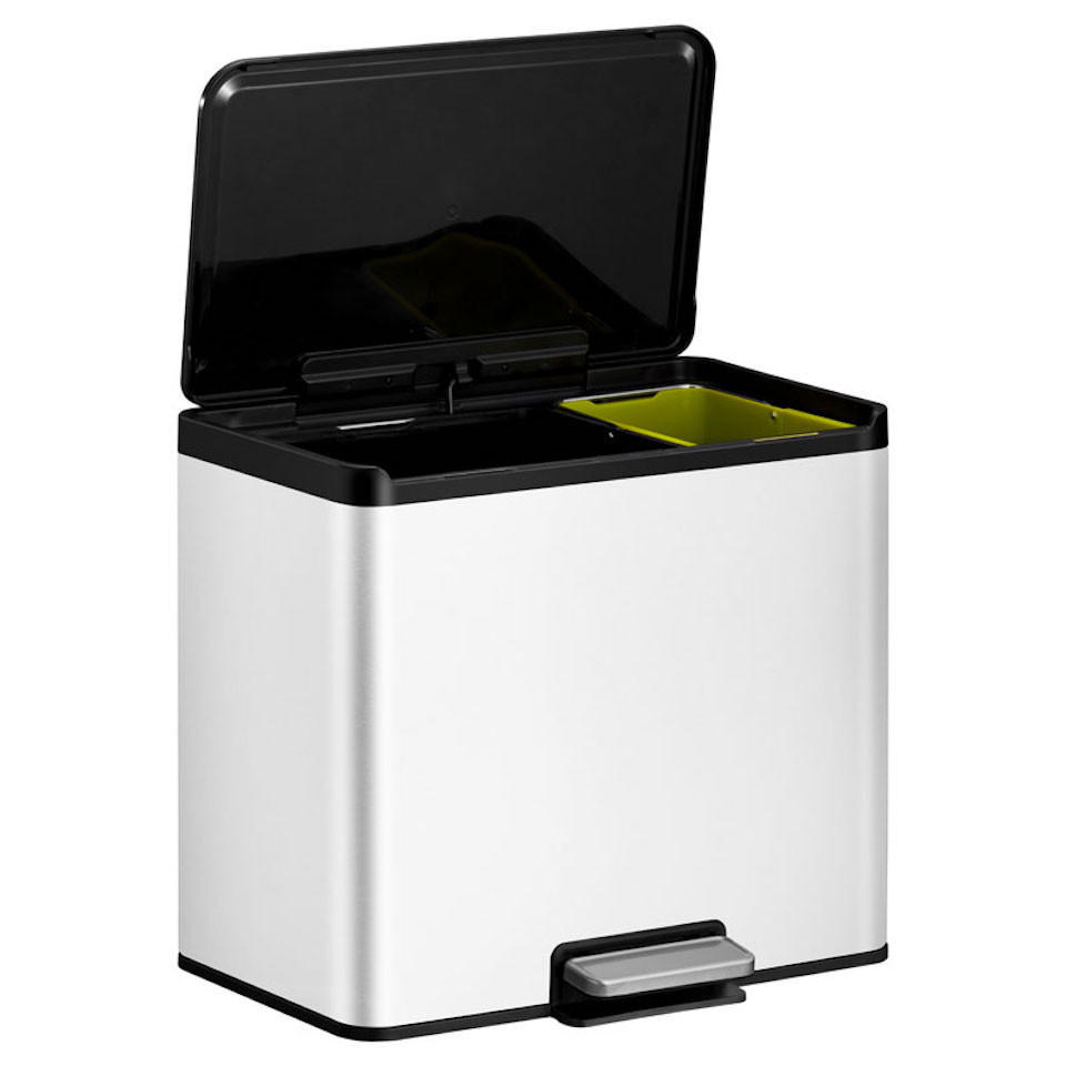 MÜLLEIMER Rechteckiger Aus Gebürstetem Edelstahl Mit Soft Close & Stay Open Deckel 29 Liter 41,1 x 46,2 x 38,8 cm Weiß - Weiß, Metall (46.2/41.1/38.8cm) - PROREGAL