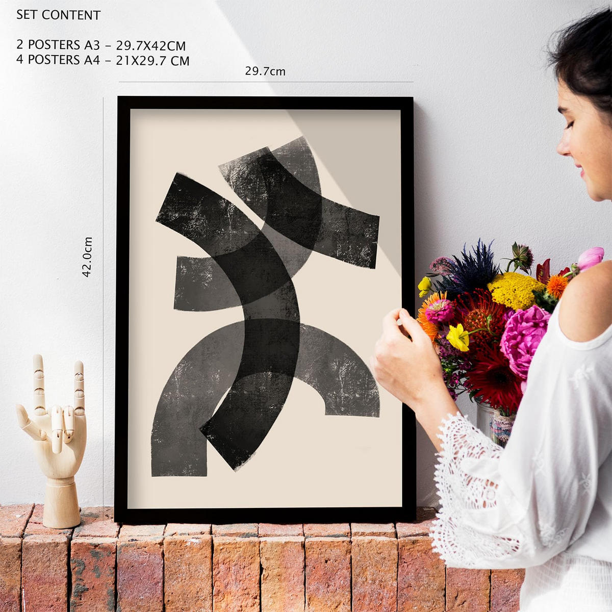 POSTER Set Mit 6 Gekrümmte Frames 1 In Form Abstracts Ästhetische Dekorative Gemälde Für Ihr Wohnzimmer, Schlafzimmer, Zuhause A3 & A4 Weißer Rahmen - Weiß, Papier (29/3cm) - Nacnic