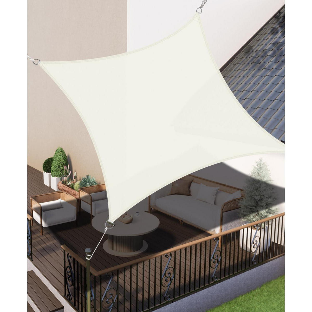 SONNENSEGEL 2 x 2 m Cremeweiß Wasserdicht PES Polyester - Creme, Textil (33/24cm)